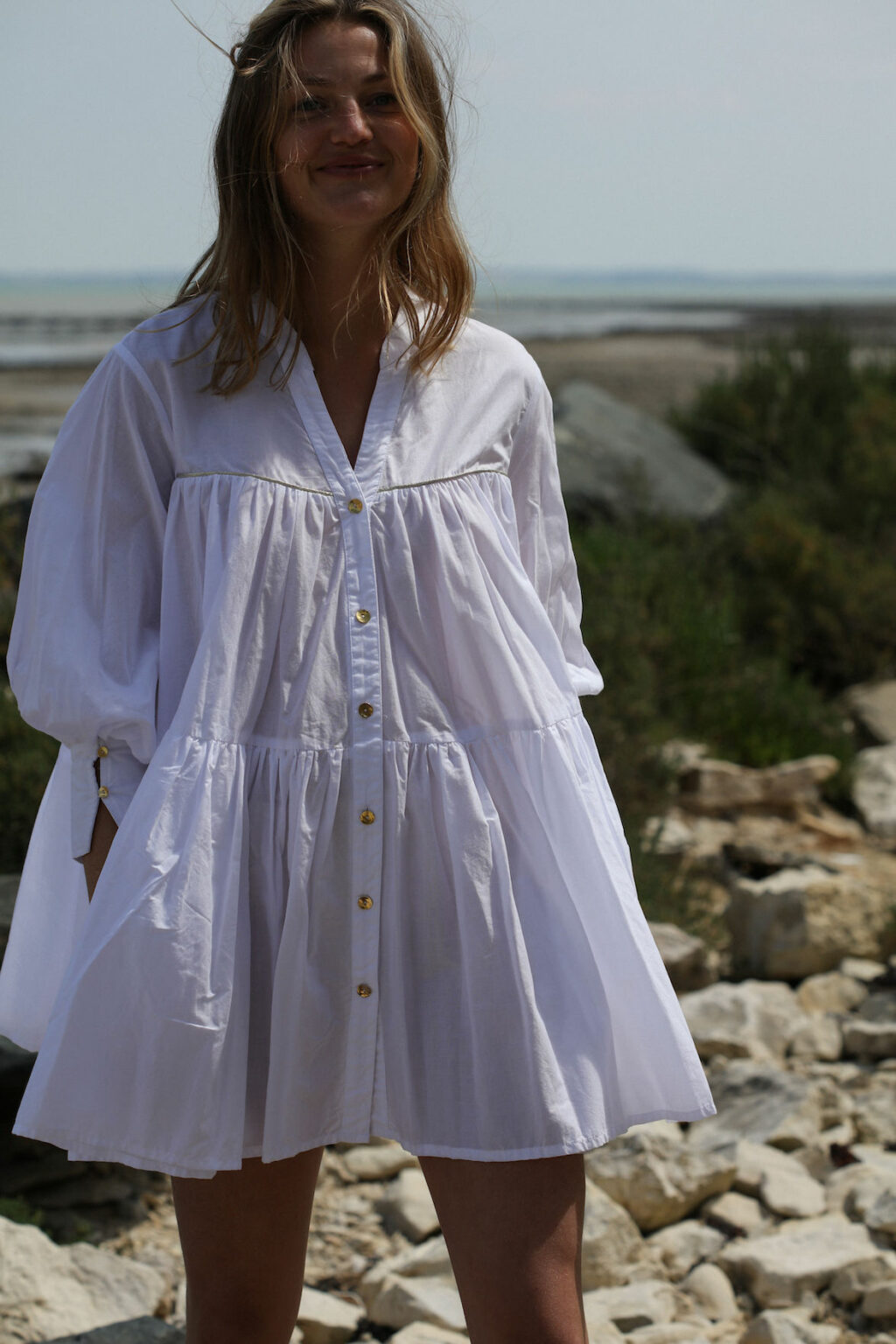 Robe chemise courte banche